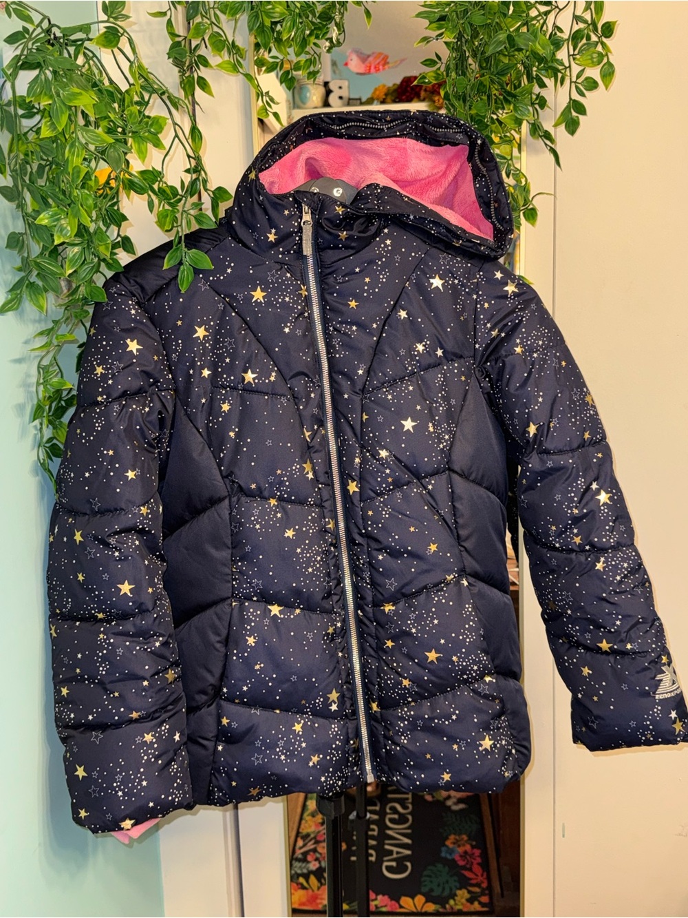 ZeroXposur Girls Size 14 Navy Galaxy Star Puffer Winter Coat Pink Fleece